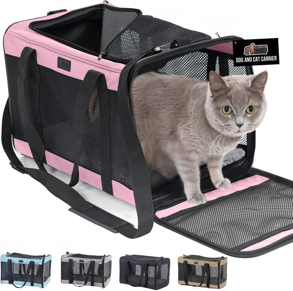GORILLA GRIP Cat Carrier Travel Bag Up to 15 Lbs, Soft Collapsible Small Dog Carriers, Top and Side Entry Breathable Mesh, Grip Feet on Underside, Cozy Washable Waterproof Pad, Portable Kennel, Black GORILLA GRIP Cat Carrier Travel Bag Up to 15 Lbs, Soft Collapsible Small Dog Carriers, Top and Side Entry Breathable Mesh, Grip Feet on Underside, Cozy Washable Waterproof Pad, Portable Kennel, Black
