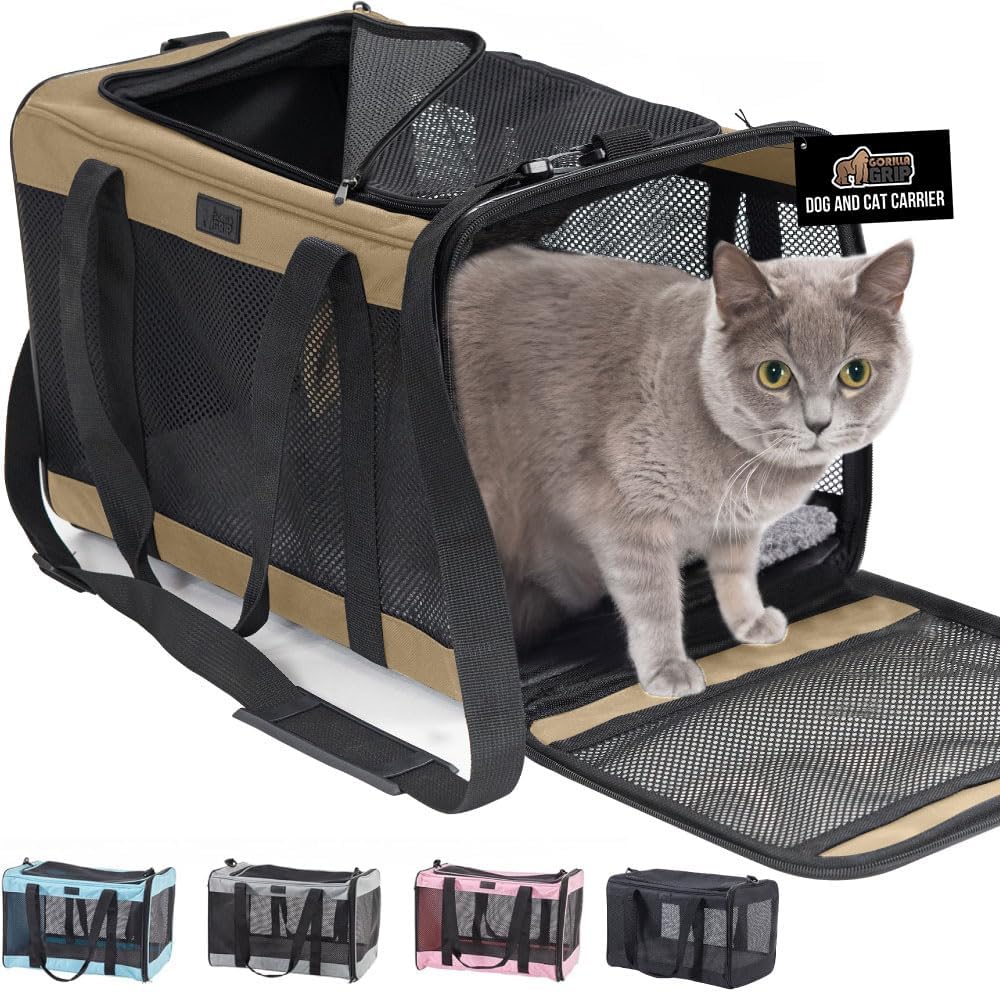 GORILLA GRIP Cat Carrier Travel Bag Up to 15 Lbs, Soft Collapsible Small Dog Carriers, Top and Side Entry Breathable Mesh, Grip Feet on Underside, Cozy Washable Waterproof Pad, Portable Kennel, Black GORILLA GRIP Cat Carrier Travel Bag Up to 15 Lbs, Soft Collapsible Small Dog Carriers, Top and Side Entry Breathable Mesh, Grip Feet on Underside, Cozy Washable Waterproof Pad, Portable Kennel, Black