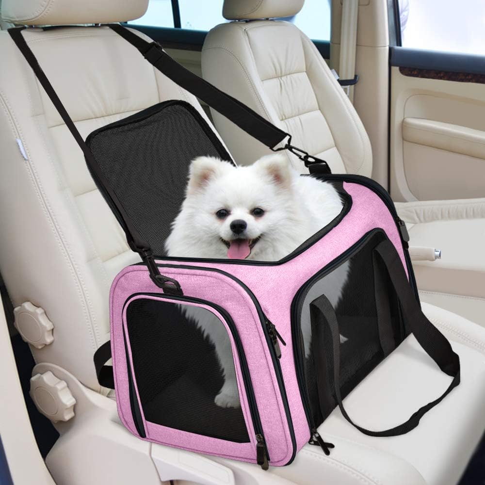 Henkelion Pet Carrier for Small Medium Cats Dogs Puppies up to 15 Lbs, TSA Airline Approved, Soft Sided, Collapsible Travel - Pink Henkelion Pet Carrier for Small Medium Cats Dogs Puppies up to 15 Lbs, TSA Airline Approved, Soft Sided, Collapsible Travel - Pink