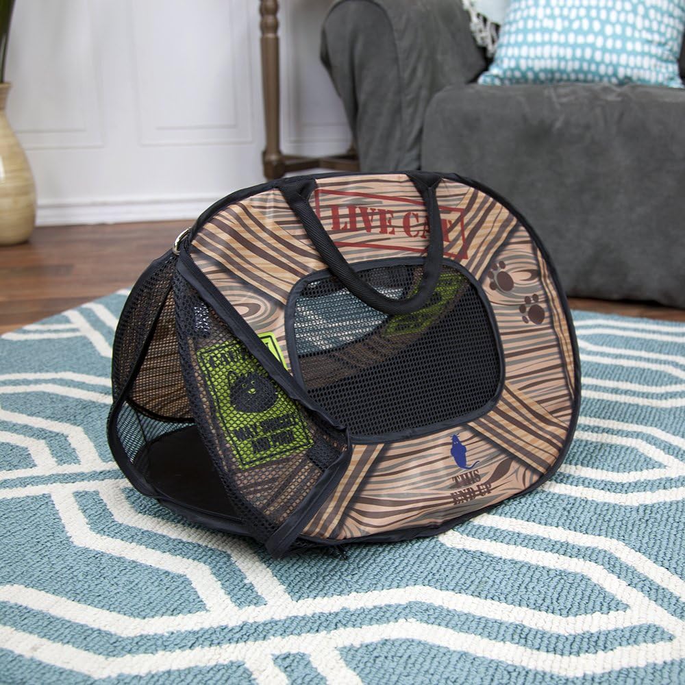 SportPet Designs Pop Open Cat Carrier, Soft-Sided Collapsible Travel Carrier for Cats up to 15 lbs, Lightweight Portable Design with Mesh Ventilation Secure Zippers, Patterned Live Cat SportPet Designs Pop Open Cat Carrier, Soft-Sided Collapsible Travel Carrier for Cats up to 15 lbs, Lightweight Portable Design with Mesh Ventilation Secure Zippers, Patterned Live Cat