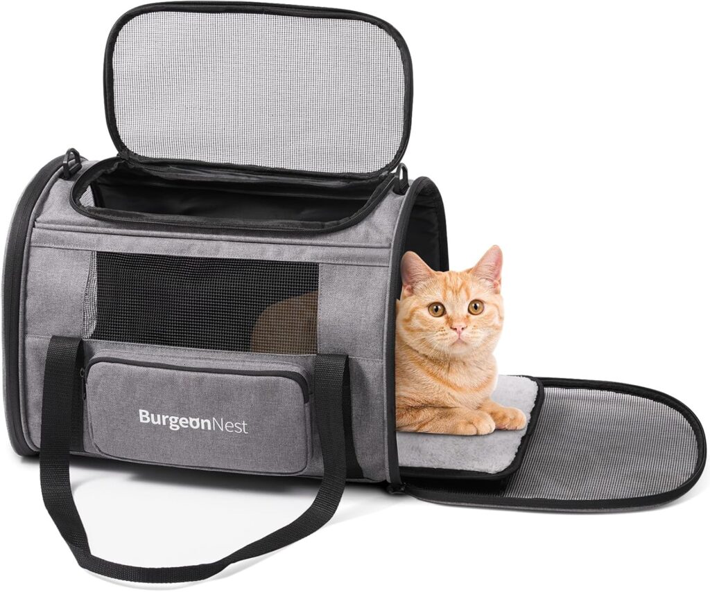 BurgeonNest Cat Carrier, Airline Approved Dog Carrier, Soft Sided Cat Pet Carrier for Small Medium Cats Dogs Under 10 lbs with Side Bag, Collapsible Travel Kitten Puppy Carriers, Blue Burgeonnest airline approved dog carrier review