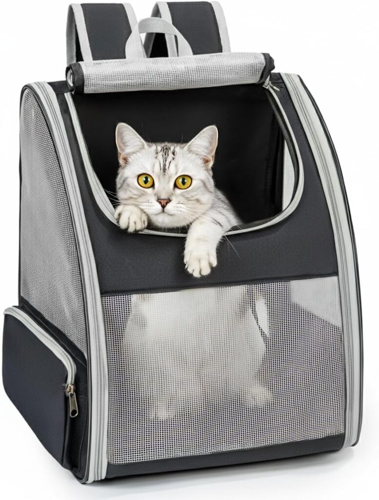 Cat Backpack Carrier for Small Dogs and Cats Fit Up to 15 Lbs,Small Dog Backpack, Foldable with 3-Side Mesh Windows, Pet Carrier for Travel Hiking Friendly,Gray Cat backpack carrier for small dogs review