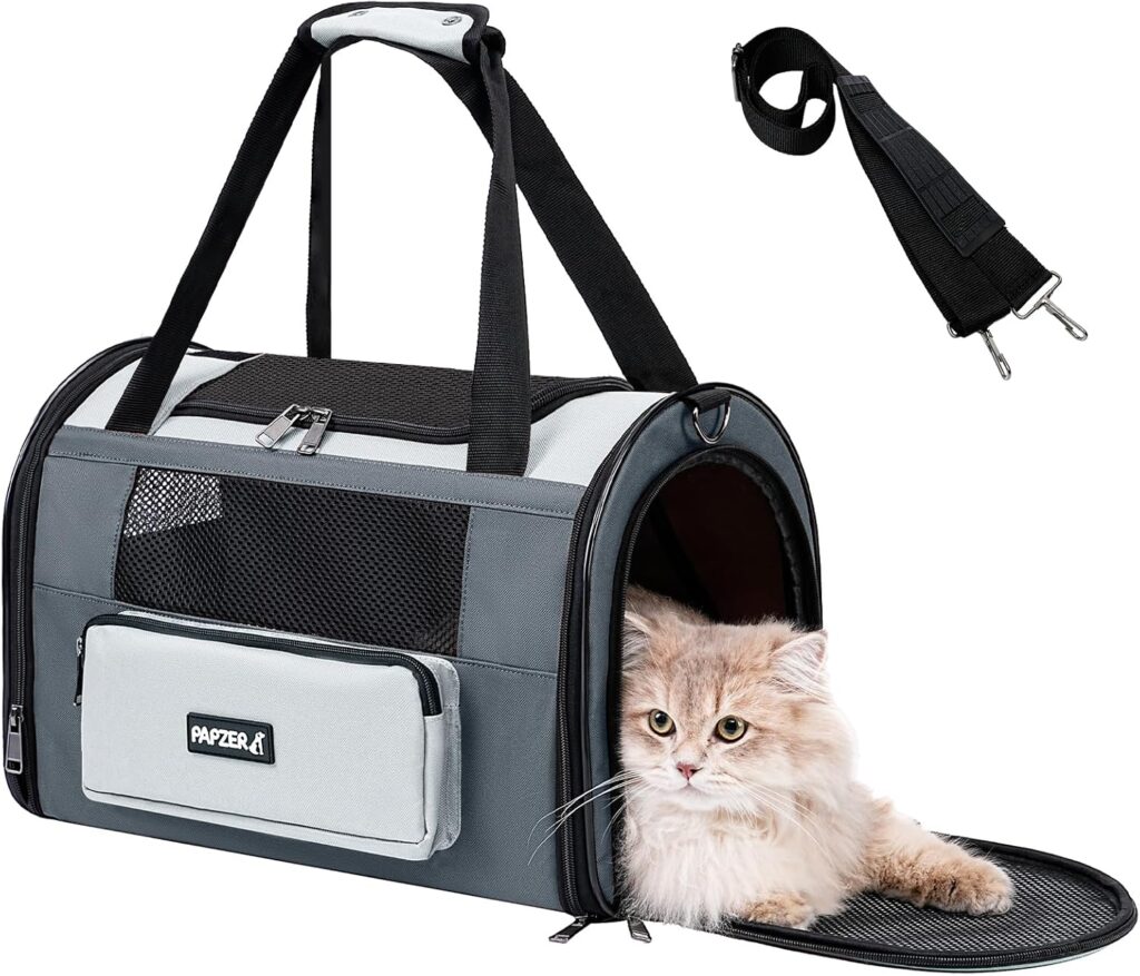 Collapsible Small Pet Carrier for Cat 15 lbs with Fashion Pocket, Lightweight Sturdy Travel Carry Bag Little Puppy Dog, Breathable Stylish Kitten Soft Cage Kennel, 17.7x11.0x11.8 Inch Khaki Lightweight sturdy travel carry bag little puppy dog