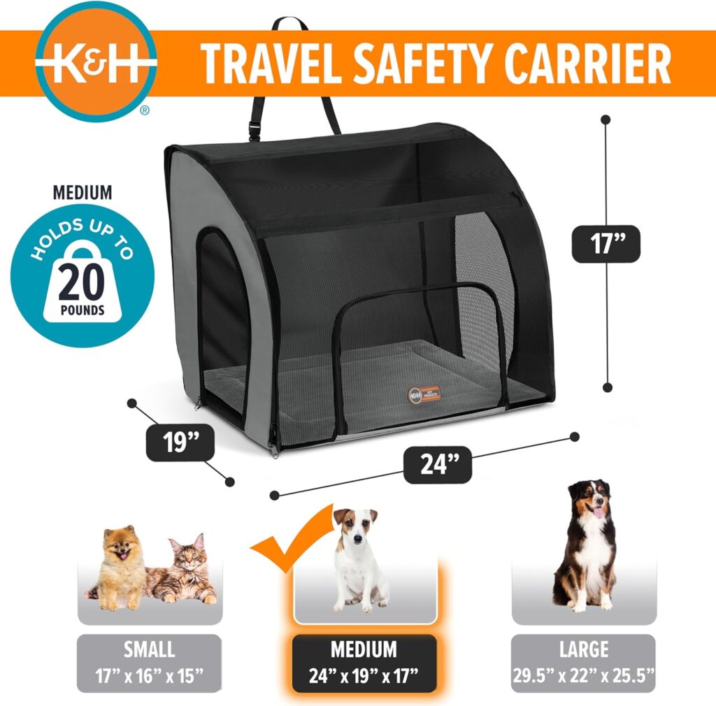 KH Pet Products Enclosed Dog Car Seat, Travel Safety Carrier for Pets, Dog Travel Car Seat, Soft-Sided Covered Cat Carrier, Washable Pad, Multiple Entrances, Mesh Windows - Medium 24 X 19 X 17in K&h pet products enclosed dog car seat review