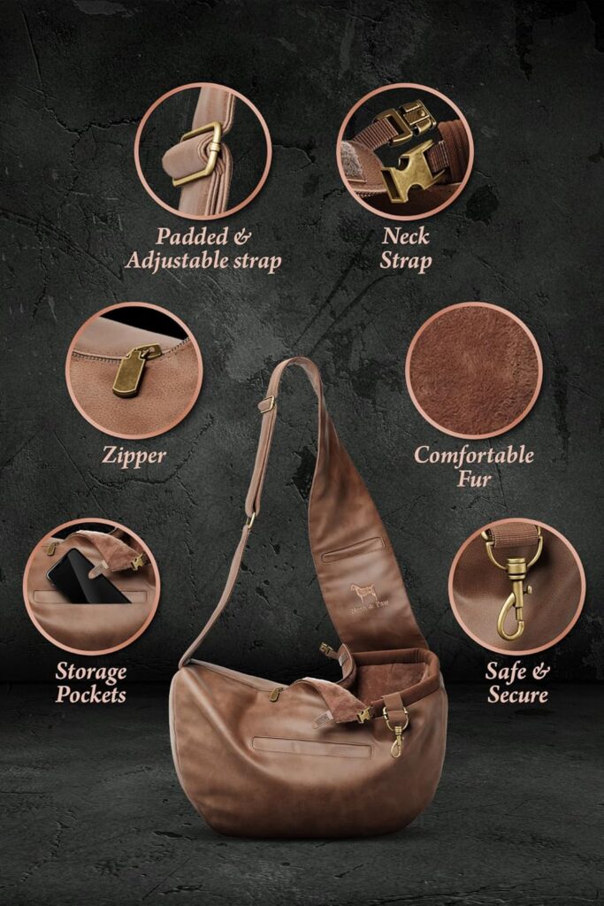 Noah Paw Dog Sling Carrier for Small Dogs 5-18lb, Dog Sling for Small Dogs and Cats, Dog Carrier with Adjustable Padded Strap, Vegan Leather Lined with Fur, 3X Safety Features, Machine Washable Noah & paw dog sling carrier 5-18lb review