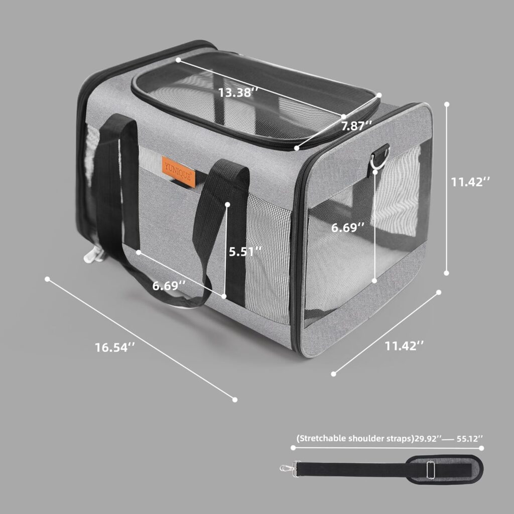 YUNIQUE Soft-Sided Cat Dog Carrier for Pets Up to 15 Lbs, Airline Approved Collapsible Travel Puppy Carrier with Lightweight Fabric Design (Grey) Yunique airline approved collapsible travel carrier review