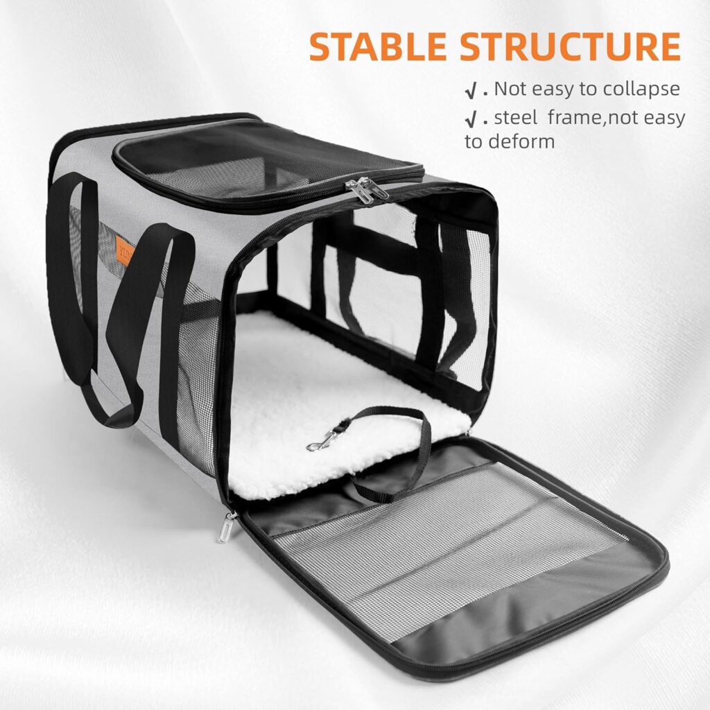 YUNIQUE Soft-Sided Cat Dog Carrier for Pets Up to 15 Lbs, Airline Approved Collapsible Travel Puppy Carrier with Lightweight Fabric Design (Grey) Yunique airline approved collapsible travel carrier review
