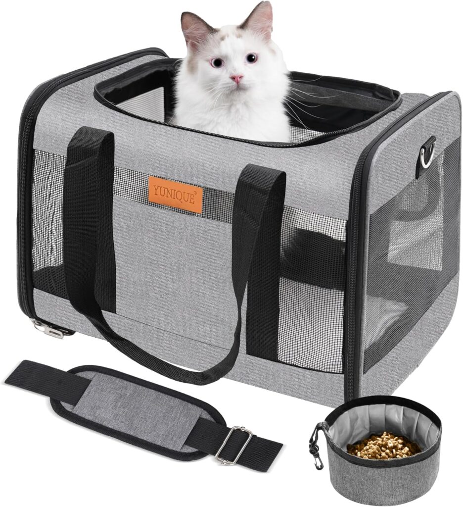 YUNIQUE Soft-Sided Cat Dog Carrier for Pets Up to 15 Lbs, Airline Approved Collapsible Travel Puppy Carrier with Lightweight Fabric Design (Grey) Yunique airline approved collapsible travel carrier review