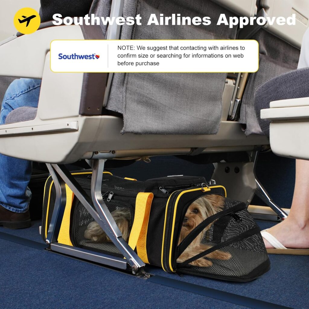 18.5(L) x13.5(W) x9.5(H) Southwest Airlines Approved Expandable pet Carrier,for Extra-Small Dog Puppy cat Weight up to 6 lbs and Length up to 17(Black) Southwest airlines approved expandable pet carrier review