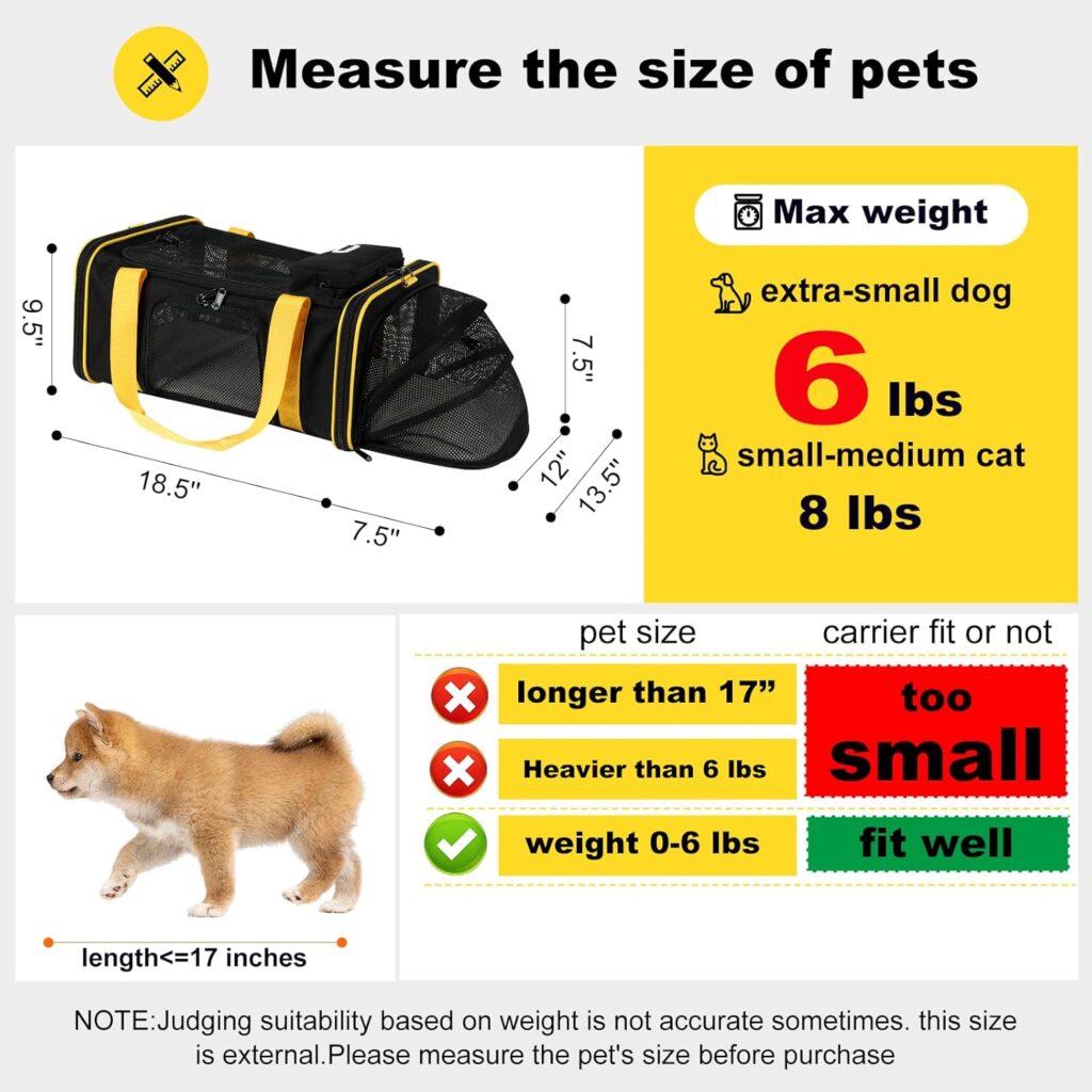 18.5(L) x13.5(W) x9.5(H) Southwest Airlines Approved Expandable pet Carrier,for Extra-Small Dog Puppy cat Weight up to 6 lbs and Length up to 17(Black) Southwest airlines approved expandable pet carrier review