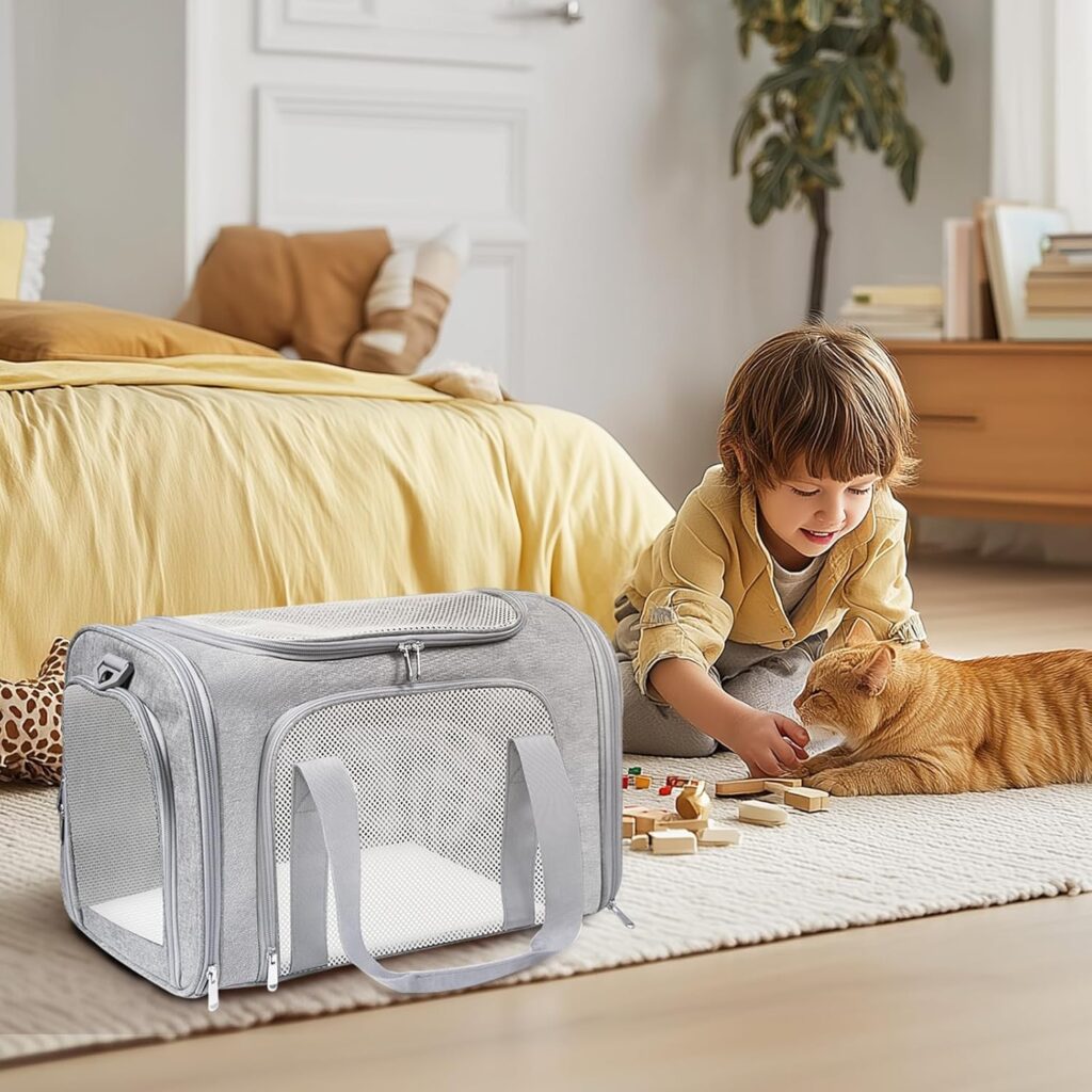 Cat Carrier Soft for Pets Up to 15 Lbs, Cat Travel Bag Soft-Sided with Padded Shoulder Strap, Pet Dog Carriers for Small Dogs Travel Puppy Carry Airline Approved, Grey Cat carrier soft for pets 15 lbs review