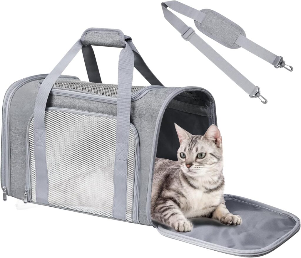 Cat Carrier Soft for Pets Up to 15 Lbs, Cat Travel Bag Soft-Sided with Padded Shoulder Strap, Pet Dog Carriers for Small Dogs Travel Puppy Carry Airline Approved, Grey Cat carrier soft for pets 15 lbs review