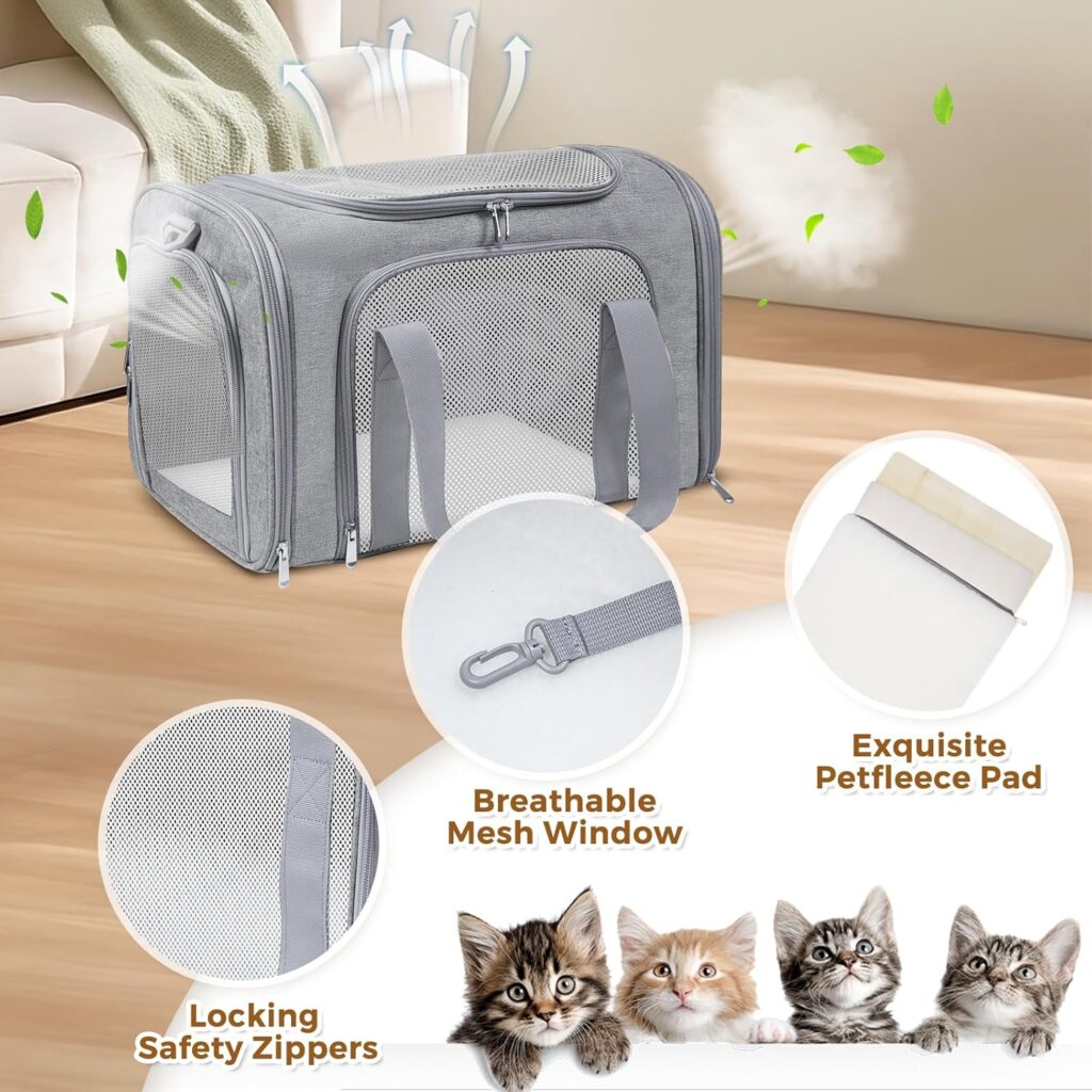 Cat Carrier Soft for Pets Up to 15 Lbs, Cat Travel Bag Soft-Sided with Padded Shoulder Strap, Pet Dog Carriers for Small Dogs Travel Puppy Carry Airline Approved, Grey Cat carrier soft for pets 15 lbs review