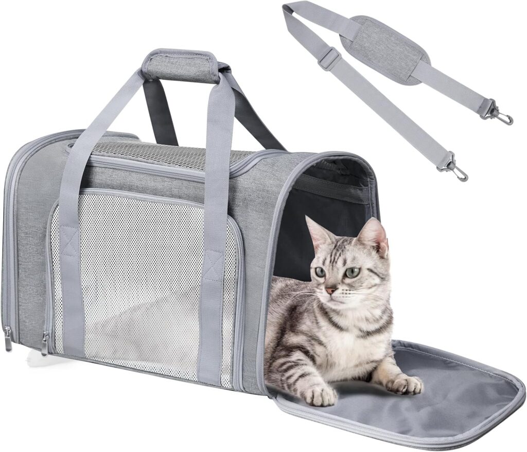 Cat Carrier Soft for Pets Up to 15 Lbs, Cat Travel Bag Soft-Sided with Padded Shoulder Strap, Pet Dog Carriers for Small Dogs Travel Puppy Carry Airline Approved, Grey Cat carrier soft for pets 15 lbs review