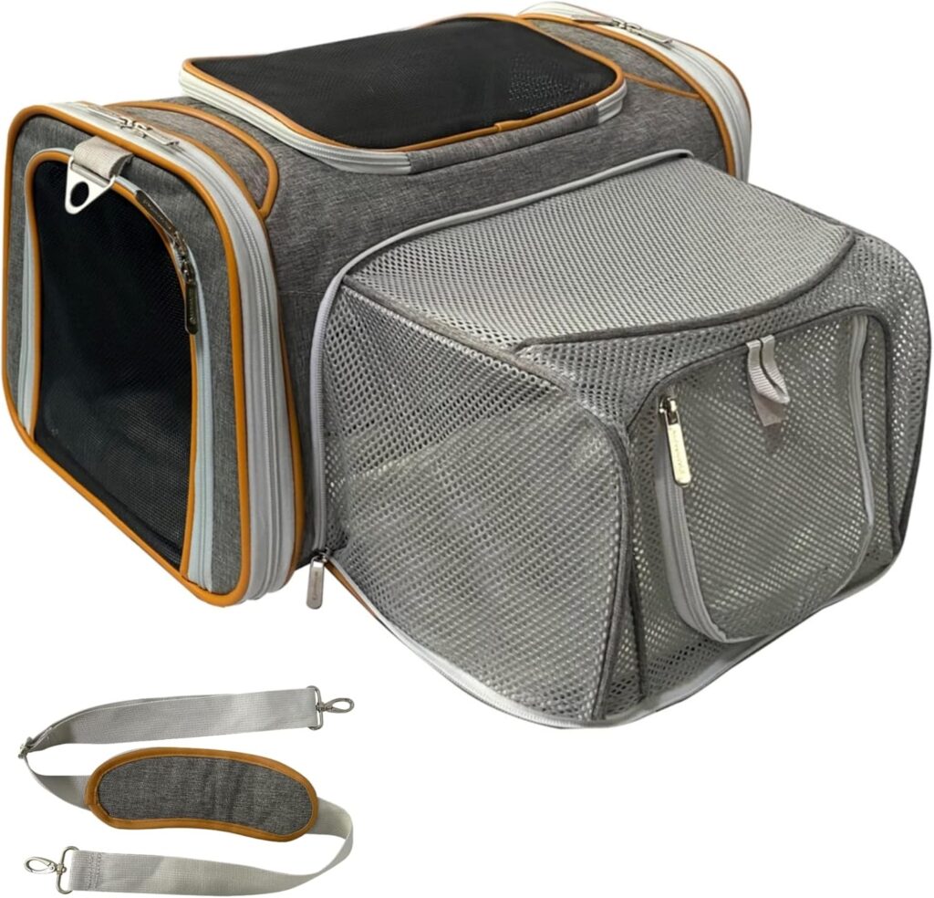 Mr. Peanuts Expandable Airline Approved Soft Sided Pet Carrier, Luxury Travel Tote with Premium Auto Self Locking Zippers, Plush Faux Fleece Bedding with Sturdy Plywood Base, 18LX10.5WX11 H Mr. peanut's expandable airline approved soft-sided pet carrier