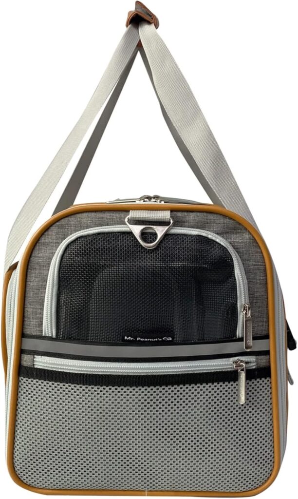 Mr. Peanuts Expandable Airline Approved Soft Sided Pet Carrier, Luxury Travel Tote with Premium Auto Self Locking Zippers, Plush Faux Fleece Bedding with Sturdy Plywood Base, 18LX10.5WX11 H Mr. peanut's expandable airline approved soft-sided pet carrier