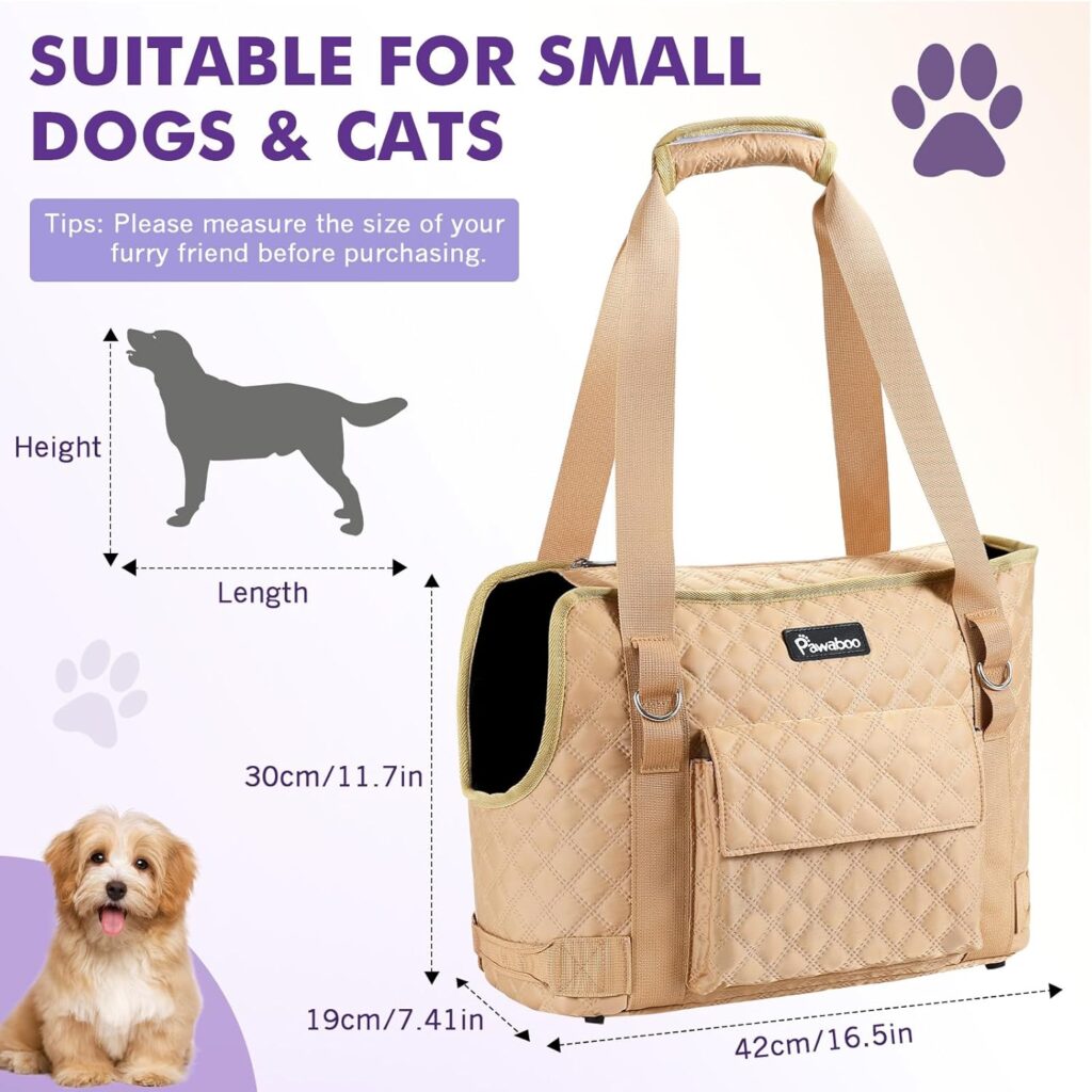 Pawaboo Dog Purse Carrier for Small Dogs with Pocket, Lightweight Dogs and Puppies Tote Bag Carrier, Dog Carriers Soft Sided for Puppy Cat Rabbit, Shopping Travel Puppy Carriers Under 11 LBS, Khaki Pawaboo dog purse carrier for small dogs review