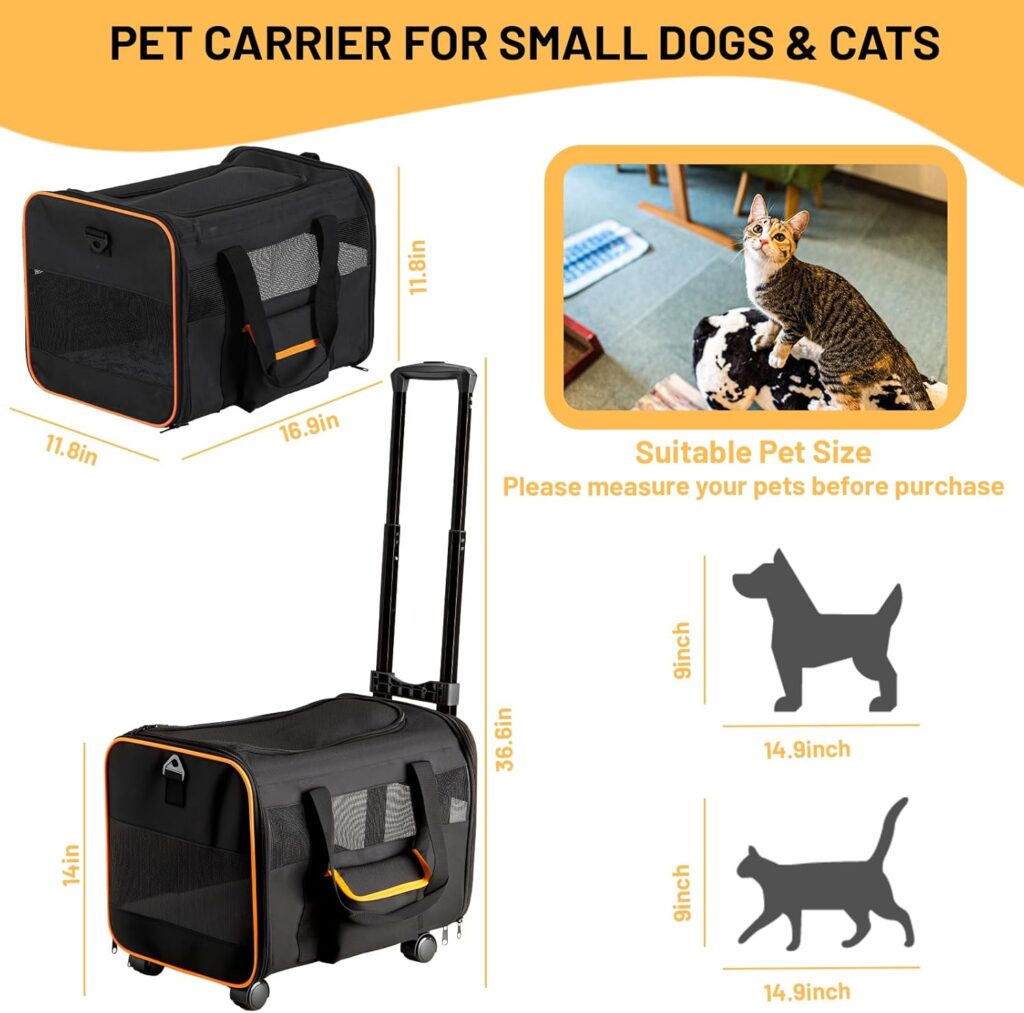 Pet Carrier for Small Pet, Cat Dog Carrier for Car Soft Sided Dog Rolling Crate Cat Travel Bag up to 20 Lbs Pet carrier for small pet review
