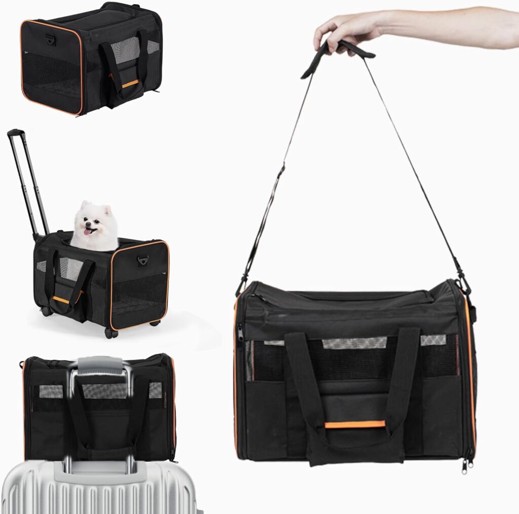 Pet Carrier for Small Pet, Cat Dog Carrier for Car Soft Sided Dog Rolling Crate Cat Travel Bag up to 20 Lbs Pet carrier for small pet review