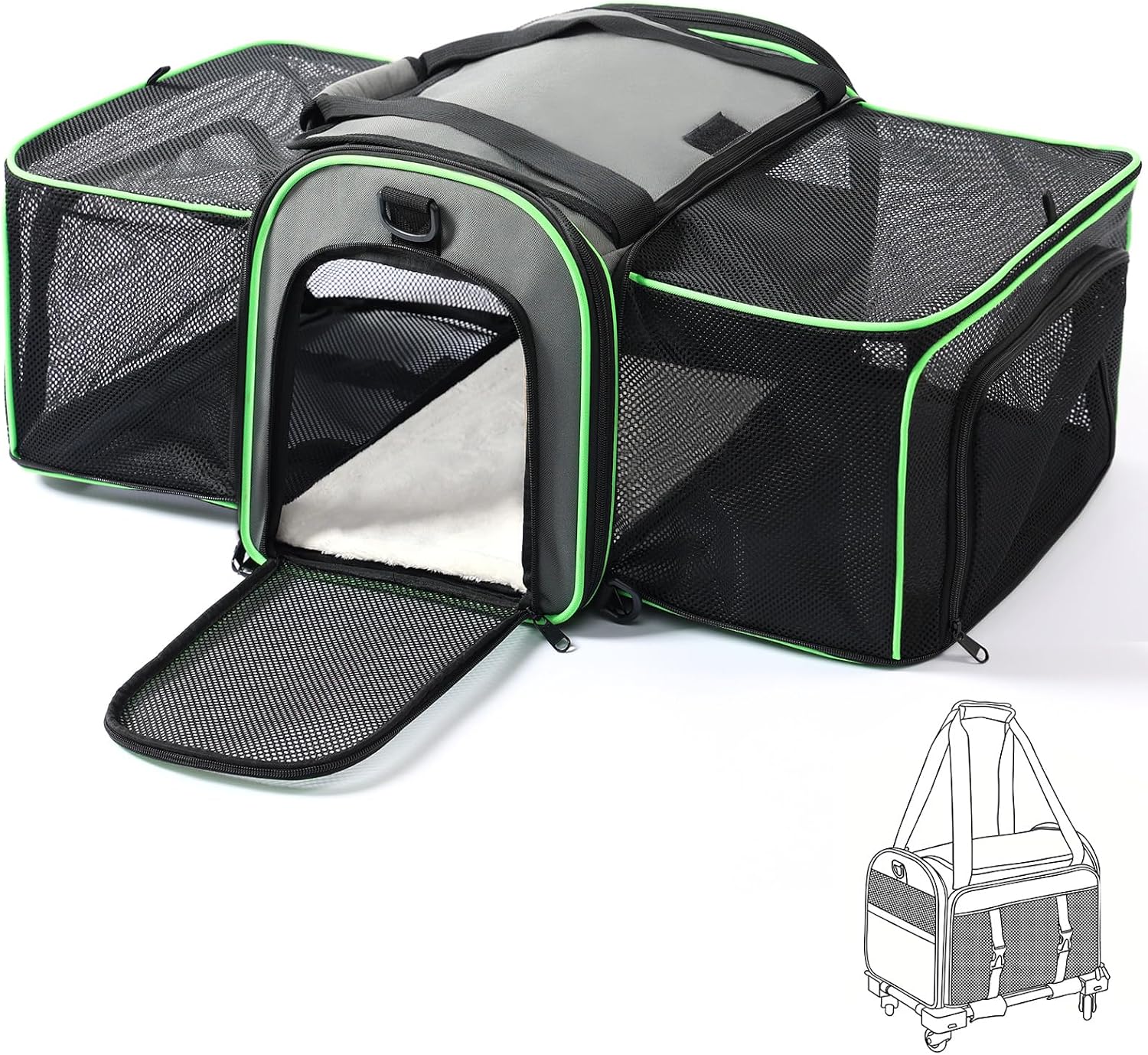 Gardner Pet Expandable Cat Carrier Airline Approved (18x12x12 in), 2-Side Square Extension Pet Travel Carrier for Medium Cats up to 15 lbs, Mesh Soft-Sided Cat Carrier Bag