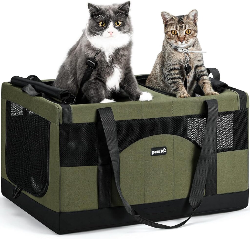 Pecute Dual Compartment Pet Carrier for Multi-Cat Families Small Dog Owners, Collapsible Dog Crate with Reinforced Steel Frame, Car Safety Design for Travel, Vet Visits Home Use, Green Pecute Dual Compartment Pet Carrier for Multi-Cat Families Small Dog Owners, Collapsible Dog Crate with Reinforced Steel Frame, Car Safety Design for Travel, Vet Visits Home Use, Green