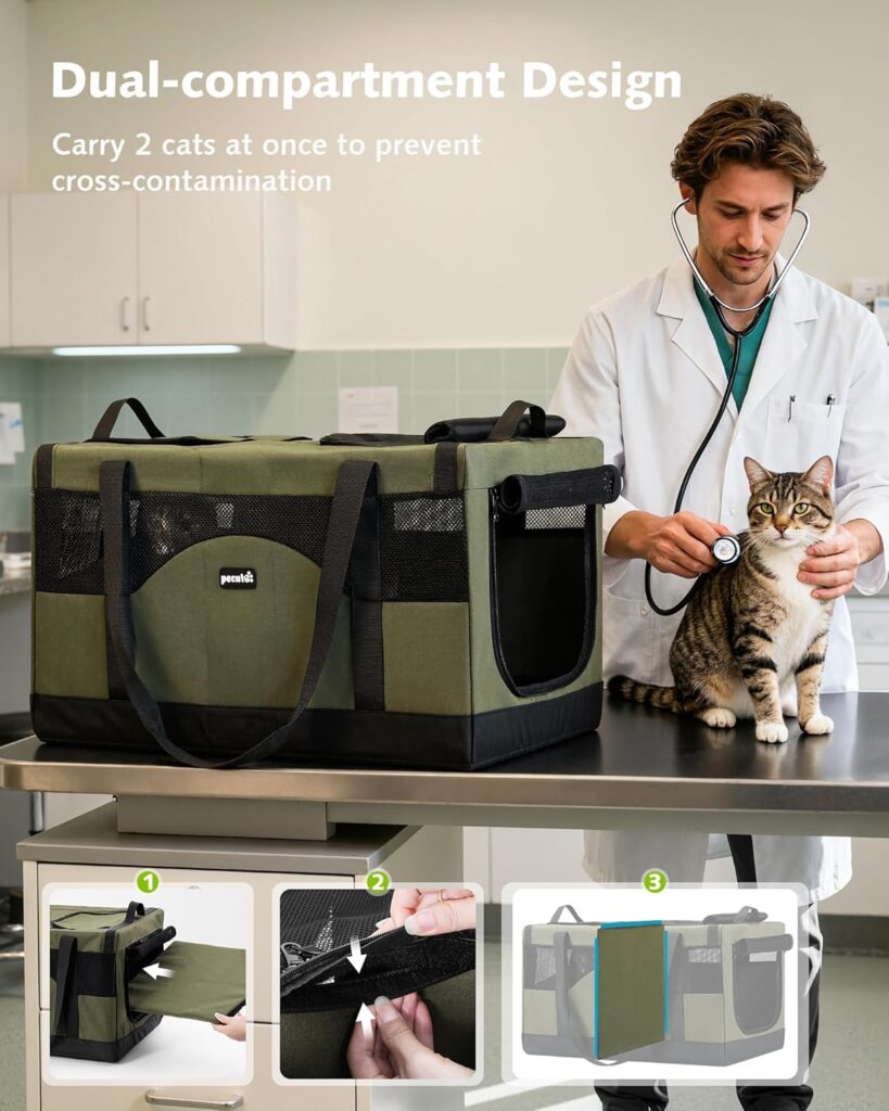 Pecute Dual Compartment Pet Carrier for Multi-Cat Families Small Dog Owners, Collapsible Dog Crate with Reinforced Steel Frame, Car Safety Design for Travel, Vet Visits Home Use, Green Pecute Dual Compartment Pet Carrier for Multi-Cat Families Small Dog Owners, Collapsible Dog Crate with Reinforced Steel Frame, Car Safety Design for Travel, Vet Visits Home Use, Green