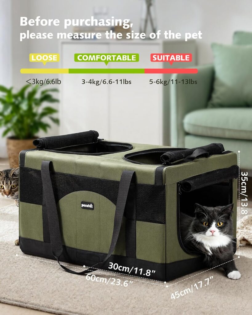 Pecute Dual Compartment Pet Carrier for Multi-Cat Families Small Dog Owners, Collapsible Dog Crate with Reinforced Steel Frame, Car Safety Design for Travel, Vet Visits Home Use, Green Pecute Dual Compartment Pet Carrier for Multi-Cat Families Small Dog Owners, Collapsible Dog Crate with Reinforced Steel Frame, Car Safety Design for Travel, Vet Visits Home Use, Green