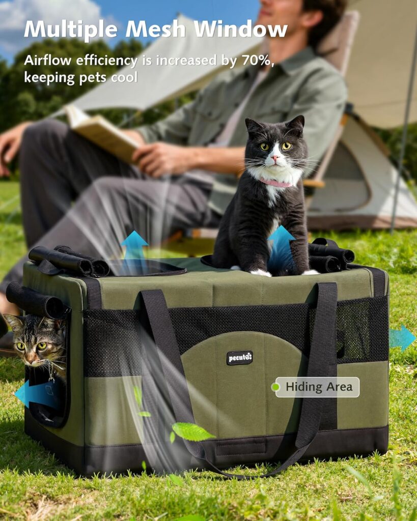 Pecute Dual Compartment Pet Carrier for Multi-Cat Families Small Dog Owners, Collapsible Dog Crate with Reinforced Steel Frame, Car Safety Design for Travel, Vet Visits Home Use, Green Pecute Dual Compartment Pet Carrier for Multi-Cat Families Small Dog Owners, Collapsible Dog Crate with Reinforced Steel Frame, Car Safety Design for Travel, Vet Visits Home Use, Green