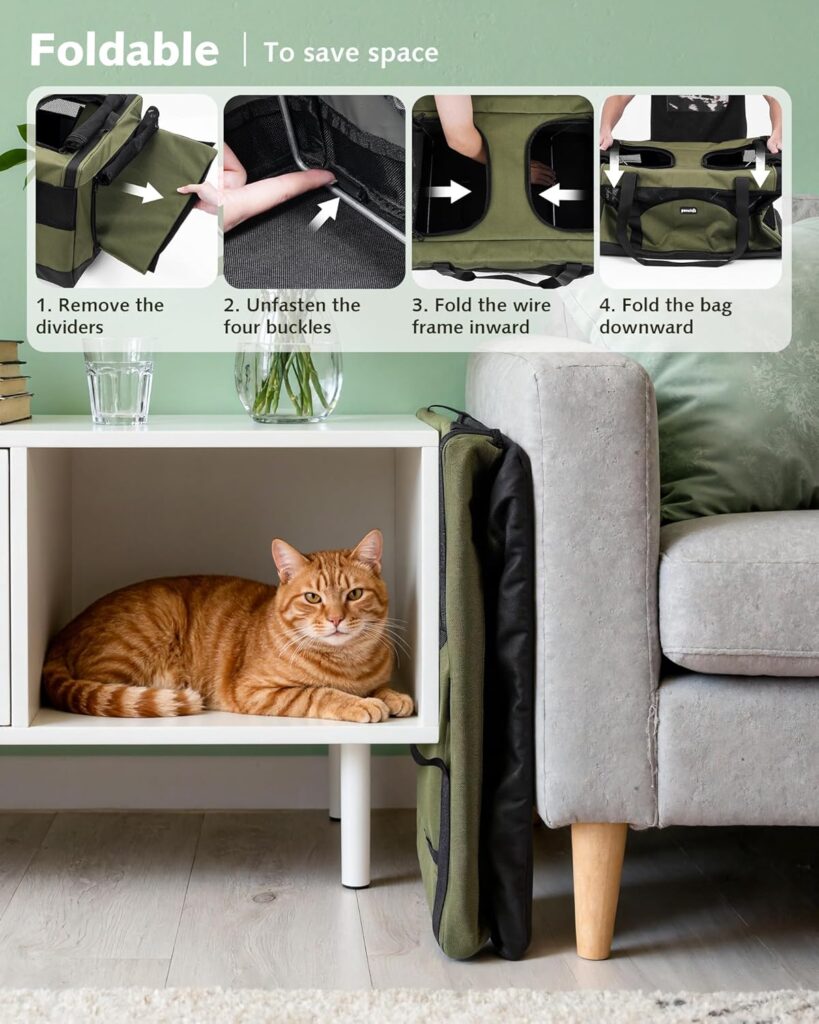 Pecute Dual Compartment Pet Carrier for Multi-Cat Families Small Dog Owners, Collapsible Dog Crate with Reinforced Steel Frame, Car Safety Design for Travel, Vet Visits Home Use, Green Pecute Dual Compartment Pet Carrier for Multi-Cat Families Small Dog Owners, Collapsible Dog Crate with Reinforced Steel Frame, Car Safety Design for Travel, Vet Visits Home Use, Green