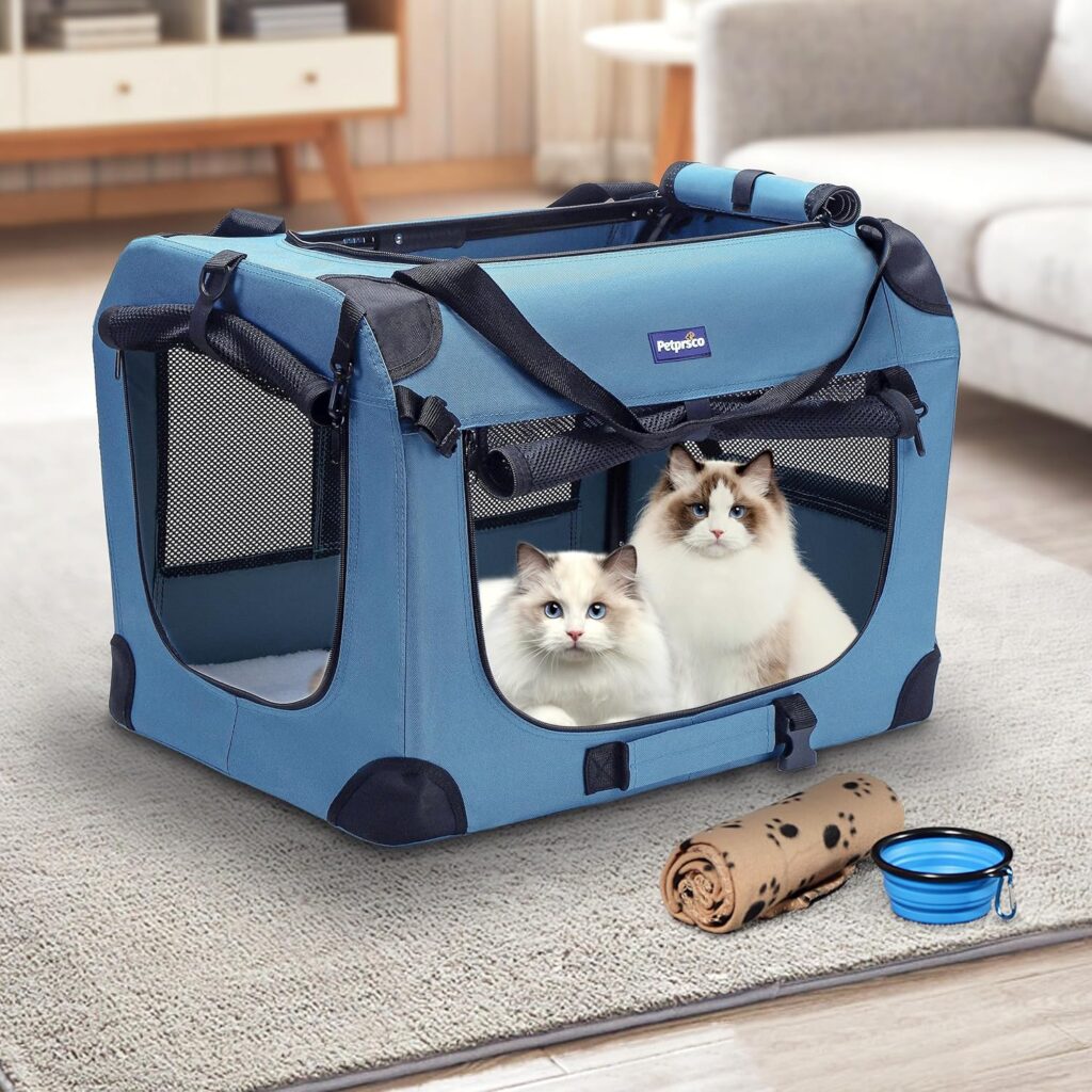 Petprsco Portable Collapsible Dog Crate, Travel Dog Crate 24x17x17 with Soft Warm Blanket and Foldable Bowl for Large Cats Small Dogs Indoor and Outdoor Petprsco Portable Collapsible Dog Crate, Travel Dog Crate 24x17x17 with Soft Warm Blanket and Foldable Bowl for Large Cats Small Dogs Indoor and Outdoor