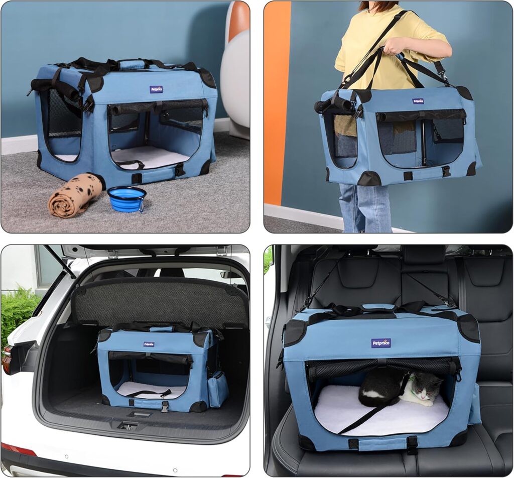 Petprsco Portable Collapsible Dog Crate, Travel Dog Crate 24x17x17 with Soft Warm Blanket and Foldable Bowl for Large Cats Small Dogs Indoor and Outdoor Petprsco Portable Collapsible Dog Crate, Travel Dog Crate 24x17x17 with Soft Warm Blanket and Foldable Bowl for Large Cats Small Dogs Indoor and Outdoor