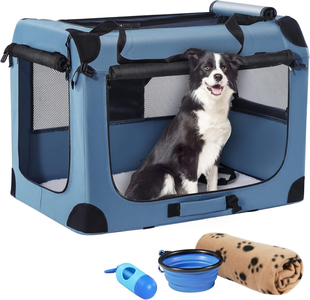 Petprsco Portable Collapsible Dog Crate, Travel Dog Crate 24x17x17 with Soft Warm Blanket and Foldable Bowl for Large Cats Small Dogs Indoor and Outdoor Petprsco Portable Collapsible Dog Crate, Travel Dog Crate 24x17x17 with Soft Warm Blanket and Foldable Bowl for Large Cats Small Dogs Indoor and Outdoor
