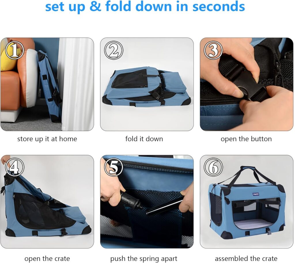 Petprsco Portable Collapsible Dog Crate, Travel Dog Crate 24x17x17 with Soft Warm Blanket and Foldable Bowl for Large Cats Small Dogs Indoor and Outdoor Petprsco Portable Collapsible Dog Crate, Travel Dog Crate 24x17x17 with Soft Warm Blanket and Foldable Bowl for Large Cats Small Dogs Indoor and Outdoor