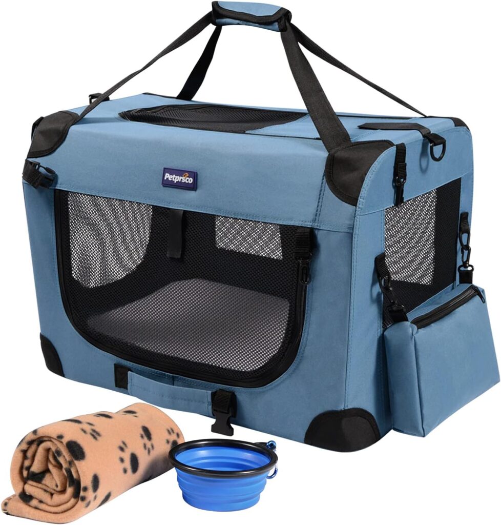 Petprsco Portable Collapsible Dog Crate, Travel Dog Crate 24x17x17 with Soft Warm Blanket and Foldable Bowl for Large Cats Small Dogs Indoor and Outdoor Petprsco Portable Collapsible Dog Crate, Travel Dog Crate 24x17x17 with Soft Warm Blanket and Foldable Bowl for Large Cats Small Dogs Indoor and Outdoor