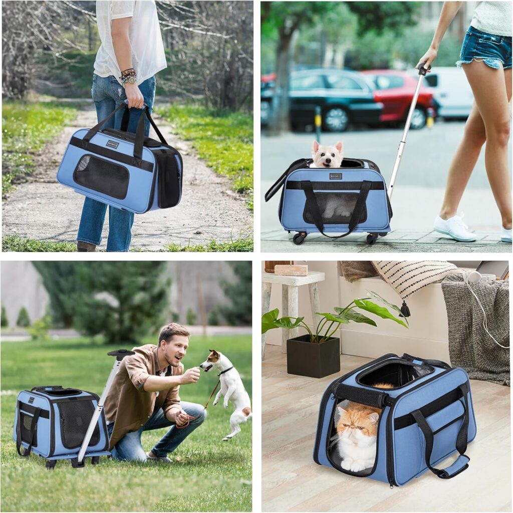 Petsfit Pet Carrier with Wheels, Rolling Cat Carrier for Small Cats, Airline Approved Pet Carrier with Telescopic Handle Perfect for Travelling Under 13lb,Blue Petsfit Pet Carrier with Wheels, Rolling Cat Carrier for Small Cats, Airline Approved Pet Carrier with Telescopic Handle Perfect for Travelling Under 13lb,Blue