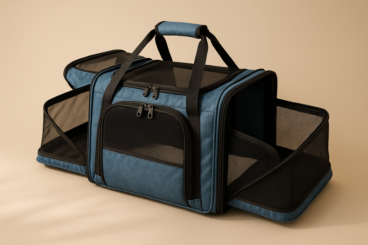 Petskd Top and Side Expandable Pet Carrier 18x11x11 Inches Delta United Airline Approved, Soft-Sided Carrier for Small Cats and Dogs with Locking Safety Zippers and Anti-Scratch Mesh(Blue)