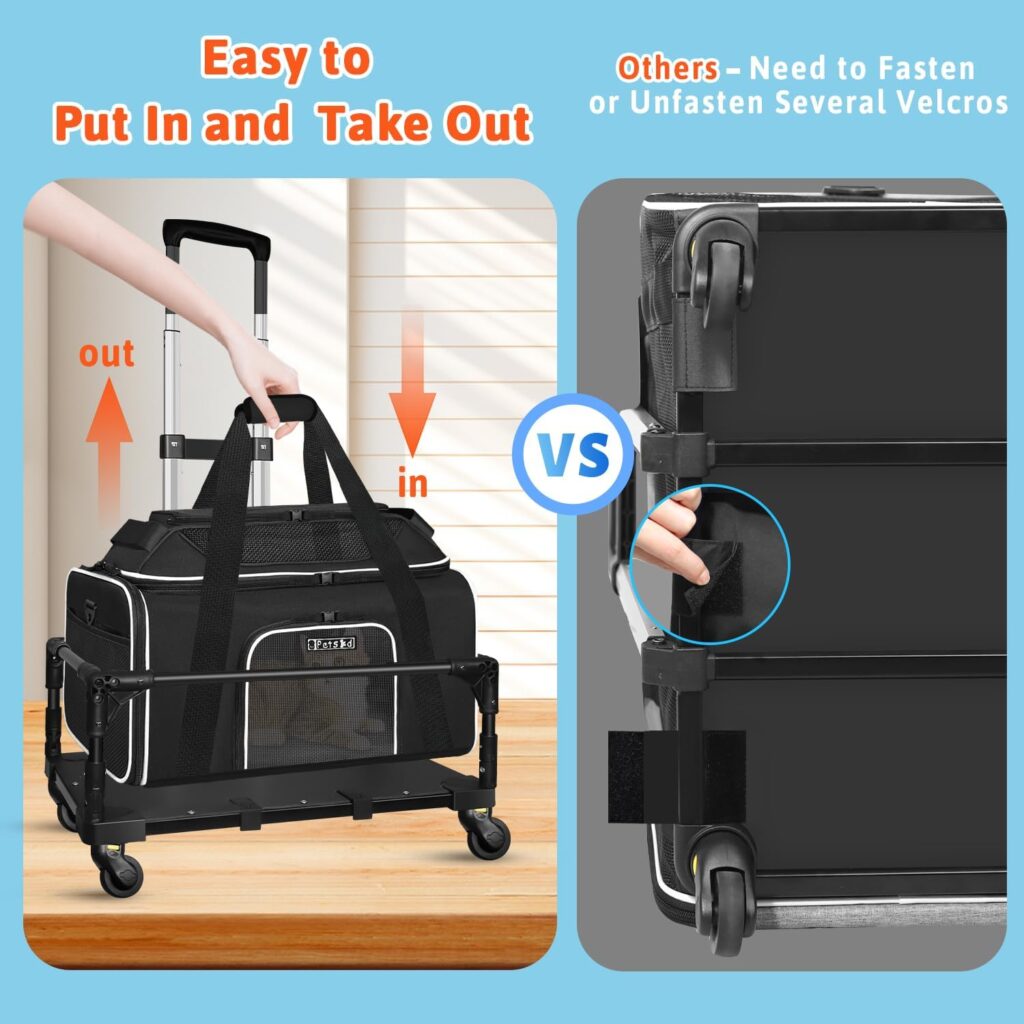 Petskd Top-Expandable Small Pet Carrier with Wheels (17 L x W x 8.5 H), JetBlue/Allegiant/Spirit Airlines Approved, Rolling Pet Carrier for Small Dogs Cats (Black) Petskd Top-Expandable Small Pet Carrier with Wheels (17 L x W x 8.5 H), JetBlue/Allegiant/Spirit Airlines Approved, Rolling Pet Carrier for Small Dogs Cats (Black)