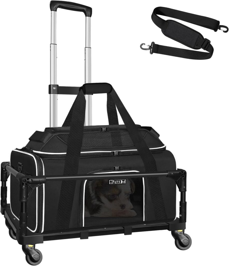Petskd Top-Expandable Small Pet Carrier with Wheels (17 L x W x 8.5 H), JetBlue/Allegiant/Spirit Airlines Approved, Rolling Pet Carrier for Small Dogs Cats (Black) Petskd Top-Expandable Small Pet Carrier with Wheels (17 L x W x 8.5 H), JetBlue/Allegiant/Spirit Airlines Approved, Rolling Pet Carrier for Small Dogs Cats (Black)