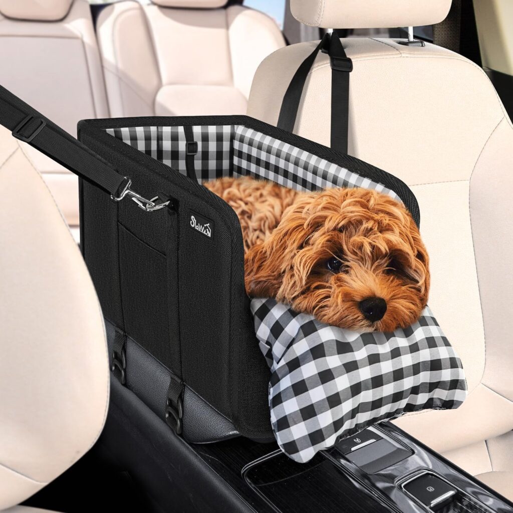 SlowTon Console Dog Car Seat - Portable Dogs Armrest Booster Seat for Small Dog, Anti-Collapse Pet Car Seat with Soft Cushion Safety Belt, Support Pet Up to 11lbs (Black) SlowTon Console Dog Car Seat - Portable Dogs Armrest Booster Seat for Small Dog, Anti-Collapse Pet Car Seat with Soft Cushion Safety Belt, Support Pet Up to 11lbs (Black)