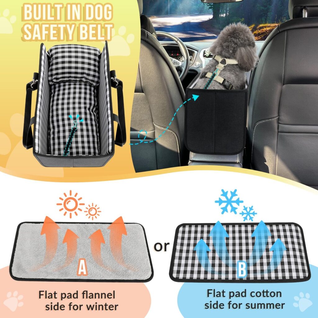 SlowTon Console Dog Car Seat - Portable Dogs Armrest Booster Seat for Small Dog, Anti-Collapse Pet Car Seat with Soft Cushion Safety Belt, Support Pet Up to 11lbs (Black) SlowTon Console Dog Car Seat - Portable Dogs Armrest Booster Seat for Small Dog, Anti-Collapse Pet Car Seat with Soft Cushion Safety Belt, Support Pet Up to 11lbs (Black)