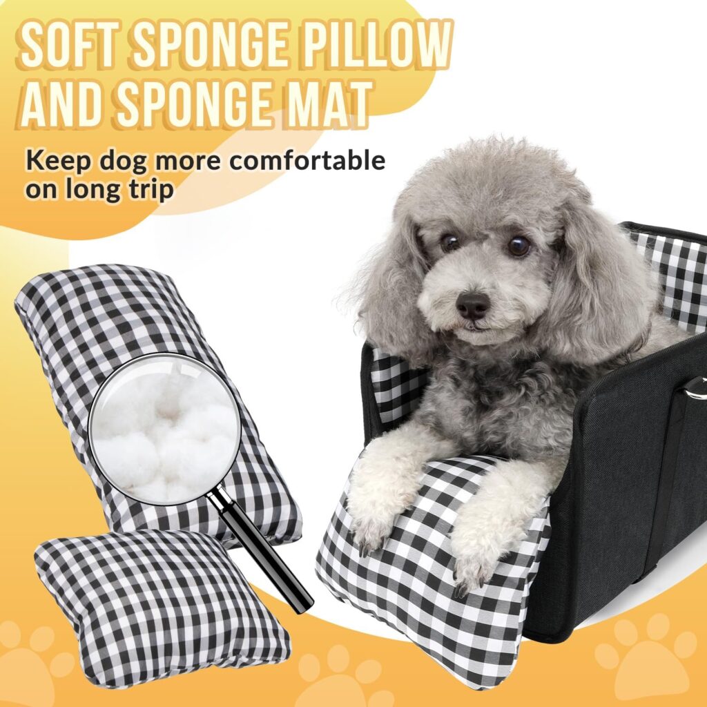 SlowTon Console Dog Car Seat - Portable Dogs Armrest Booster Seat for Small Dog, Anti-Collapse Pet Car Seat with Soft Cushion Safety Belt, Support Pet Up to 11lbs (Black) SlowTon Console Dog Car Seat - Portable Dogs Armrest Booster Seat for Small Dog, Anti-Collapse Pet Car Seat with Soft Cushion Safety Belt, Support Pet Up to 11lbs (Black)