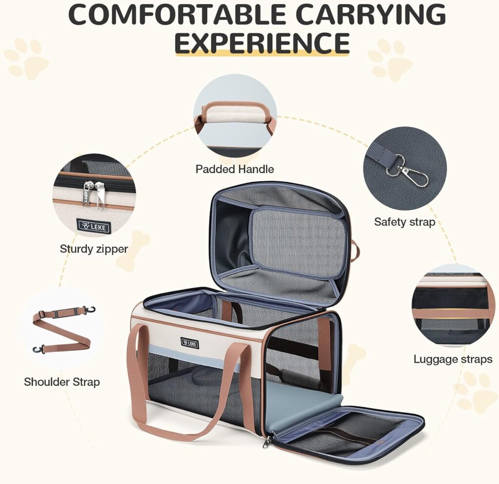Product Name: Lekereise Top-Expandable Pet Carrier 17x11x9.5 Inch Alaska Hawaiian Airline Approved Soft Sided Underseat to 12lbs Travel Carriers for Small Dogs and Cats with Locking Safety Zippers Anti-Scratch Mesh review