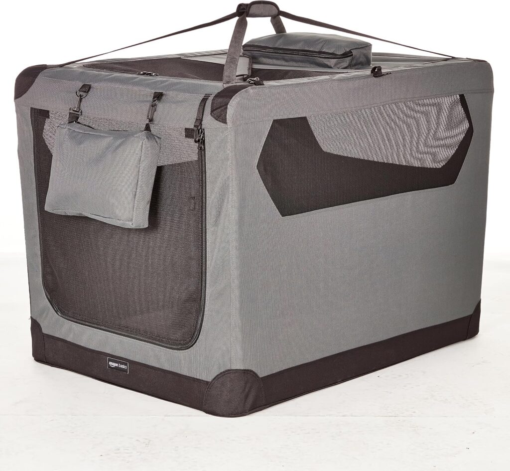 Amazon Basics Portable Folding Soft Pet Dog Crate Carrier Kennel for Large Dogs, Easy to Clean, x x inches, Grey