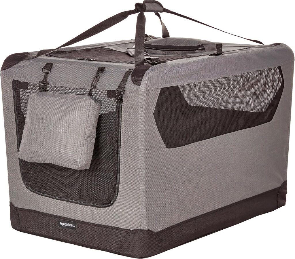 Amazon Basics Portable Folding Soft Pet Dog Crate Carrier Kennel for Large Dogs, Easy to Clean, x x inches, Grey