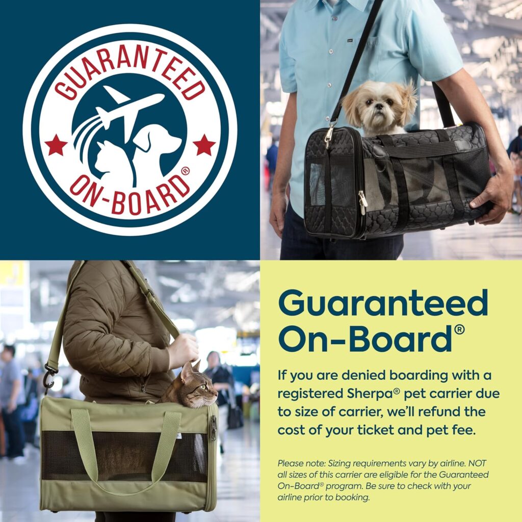 https://www.amazon.com/dp/B07D5FTGP7 - Sherpa Original Deluxe Travel Pet Carrier, Airline Approved & Guaranteed On Board - Charcoal Gray, Medium review