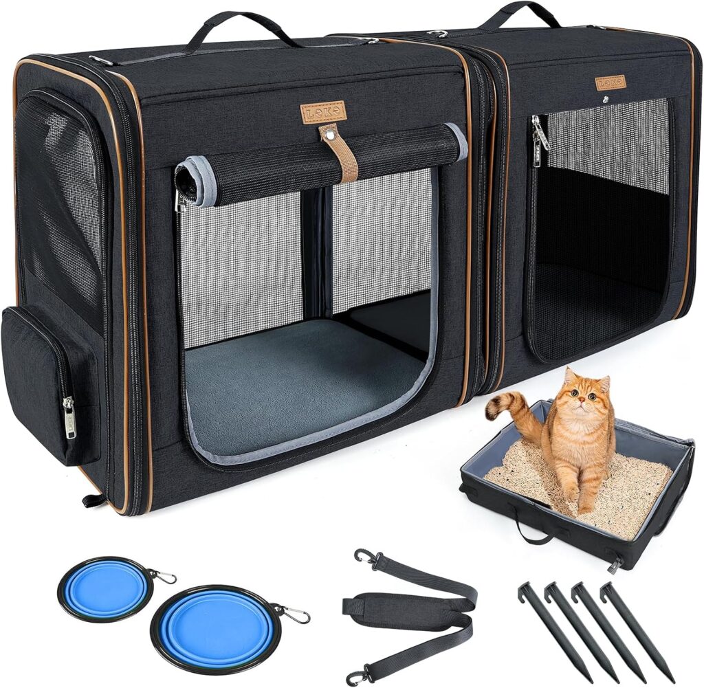https://www.amazon.com/dp/B0D22TY3H8 - Lekereise Large Cat Carrier for Cats, 2-in-1 Cat Travel Carrier with Litter Box, (17.7" x2) x16.5"x13" Pet Carrier with Zipper Locks for Moving Across The Country (No Hammock) - Grey review