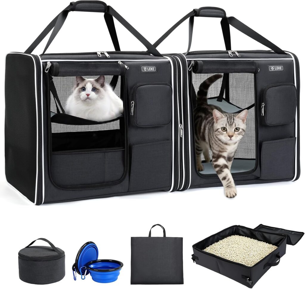 Lekereise Large Cat Carrier for Cats, 2-in-1 Cat Travel Carrier with Litter Box, (17.7" x2) x16.5"x13" Pet Carrier with Zipper Locks for Moving Across The Country (No Hammock) - Grey review