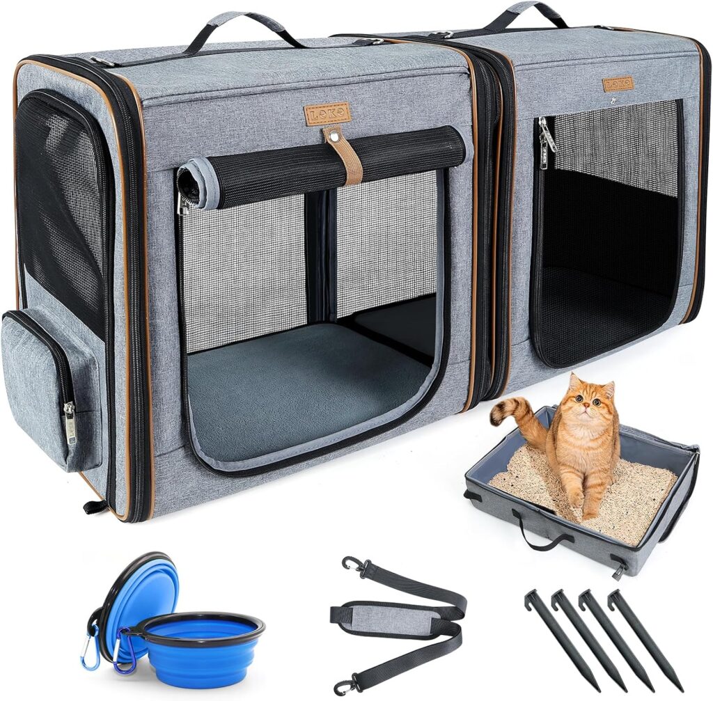 Lekereise Large Cat Carrier for Cats, 2-in-1 Cat Travel Carrier with Litter Box, (17.7" x2) x16.5"x13" Pet Carrier with Zipper Locks for Moving Across The Country (No Hammock) - Grey review