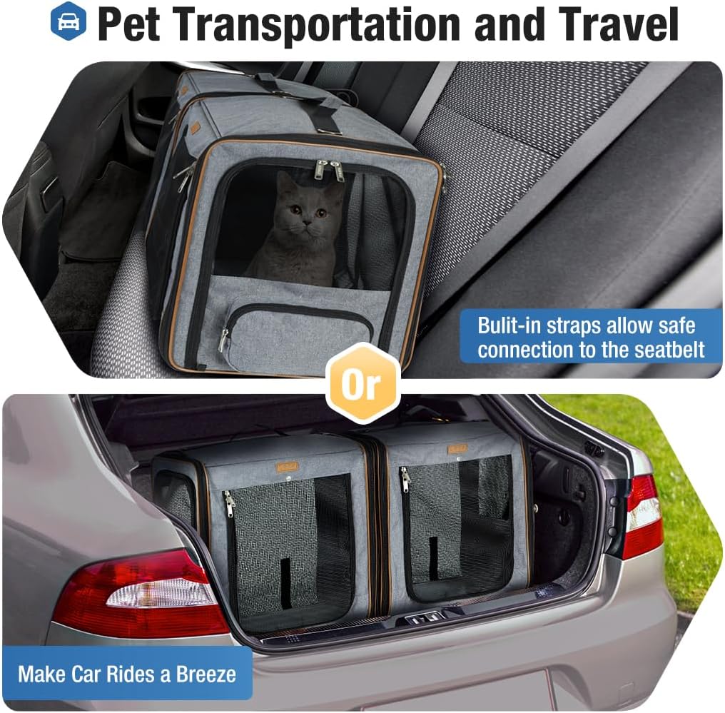 Lekereise Large Cat Carrier for Cats, 2-in-1 Cat Travel Carrier with Litter Box, (17.7" x2) x16.5"x13" Pet Carrier with Zipper Locks for Moving Across The Country (No Hammock) - Grey review