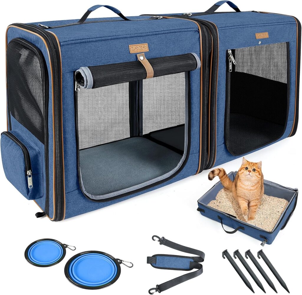 Lekereise Large Cat Carrier for Cats, 2-in-1 Cat Travel Carrier with Litter Box, (17.7" x2) x16.5"x13" Pet Carrier with Zipper Locks for Moving Across The Country (No Hammock) - Grey review